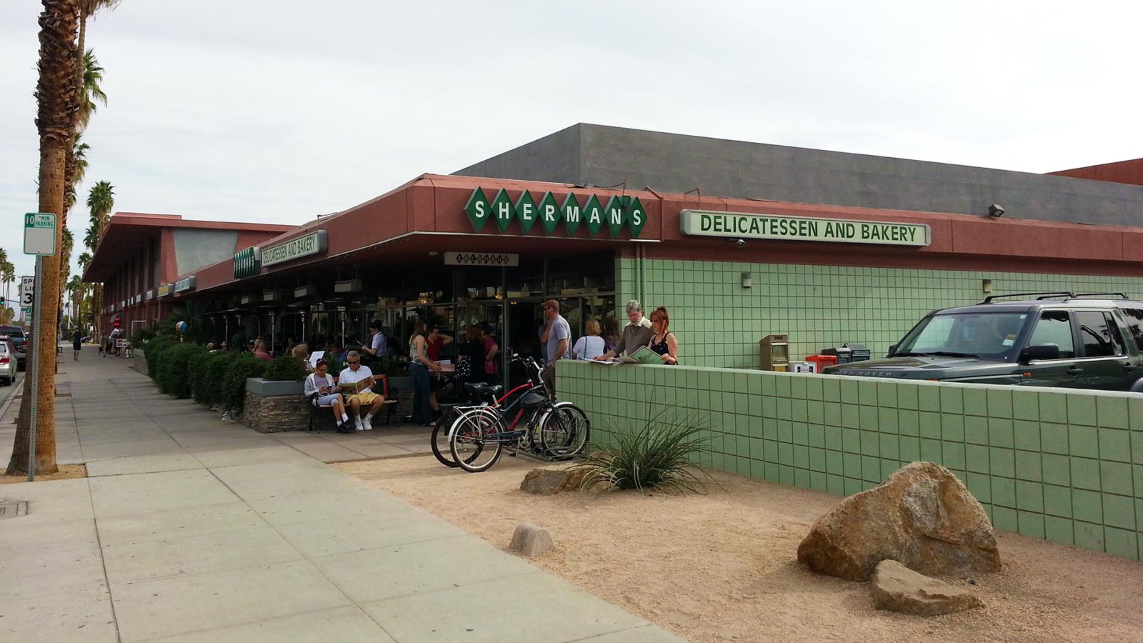 Green and brown restaurant building